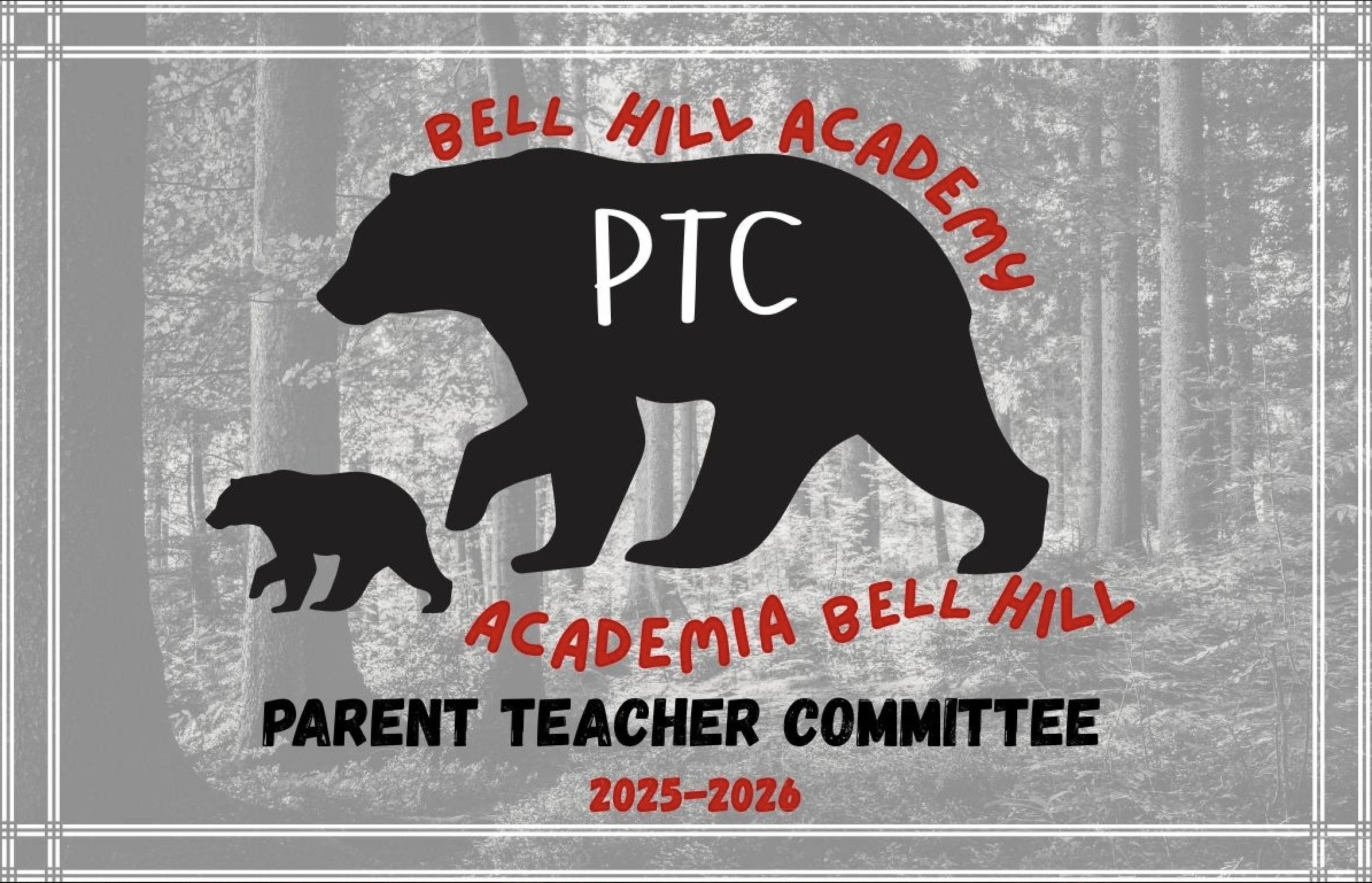 Bell Hill Academy around a bear with the letters PTC inside and the year underneath